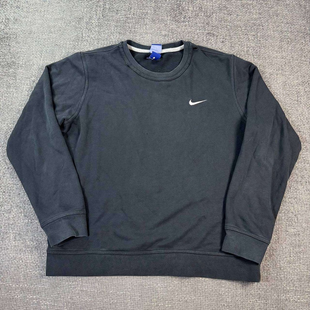 Nike Crewneck Sweatshirt Mens XL Black Embroidered Swoosh Fleece Pullover